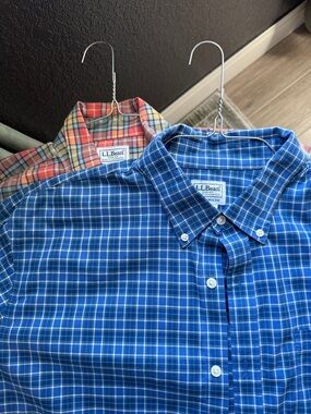 L.L. Bean Men’s Blue and Orange Plaid Button-Down Shirt Pair